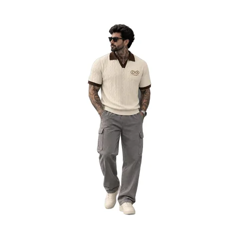 بولو كريمي بياقة بنية