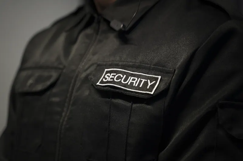 Security patch on a black uniform jacket