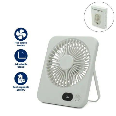 Rechargeable Table-Top Fan with Rotating Desk Stand, Compact & Portable, Type-C