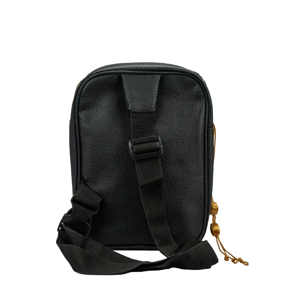 Crossbody Bag in PU Leather with Arabic Traditional Gold Bisht Design
