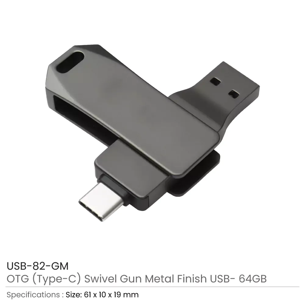 Swivel OTG USB in Gun Metal 64GB V. 3.0 Type C