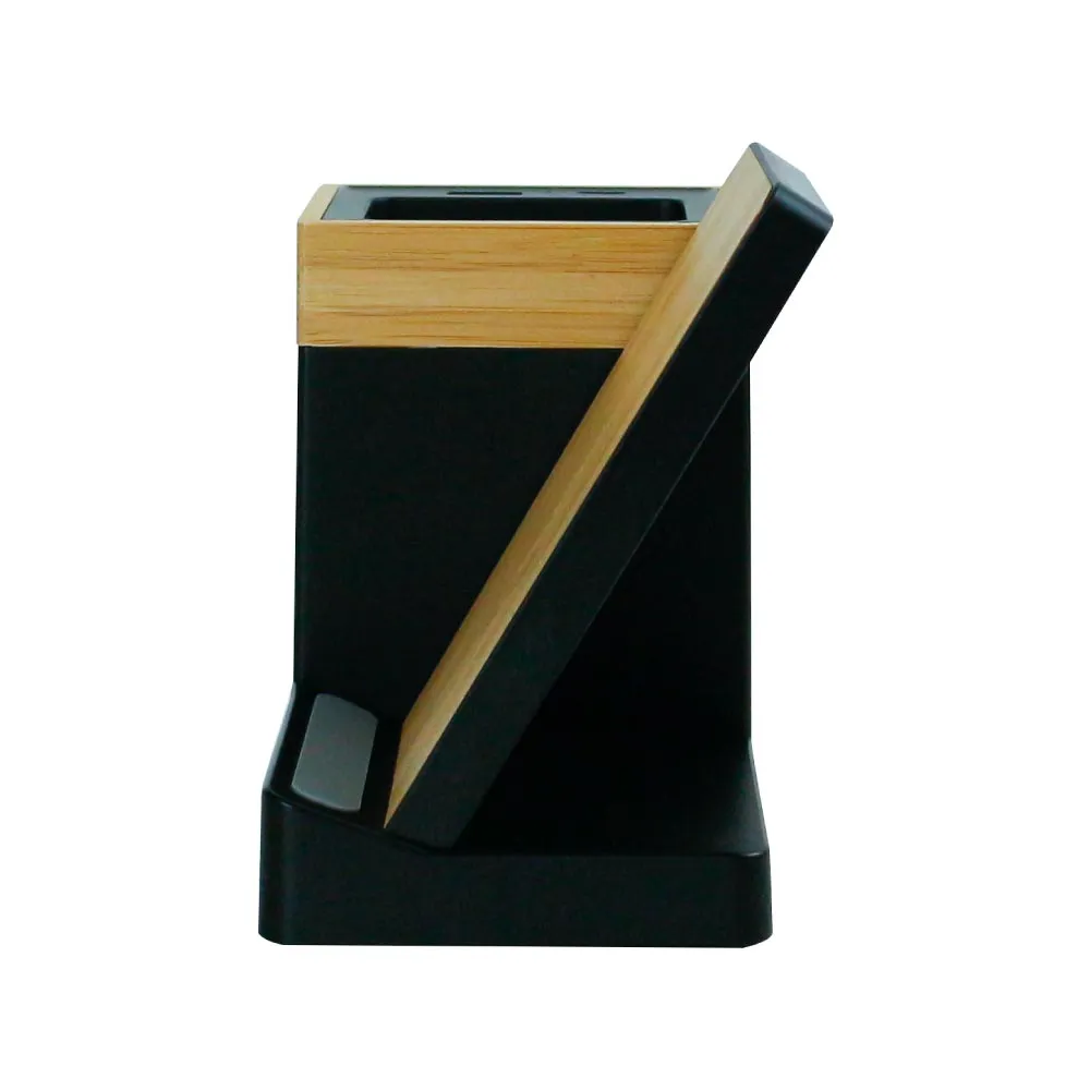 Bamboo Pen Holder with 15W Wireless Charger & LED Logo