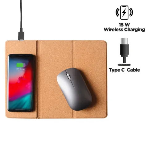Cork Foldable Mousepads with 15W Wireless Charging Type-C
