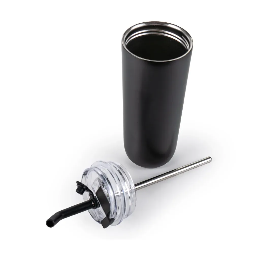 Double Wall SS Tumblers with Transparent Lid and Metal Straw - 500ml