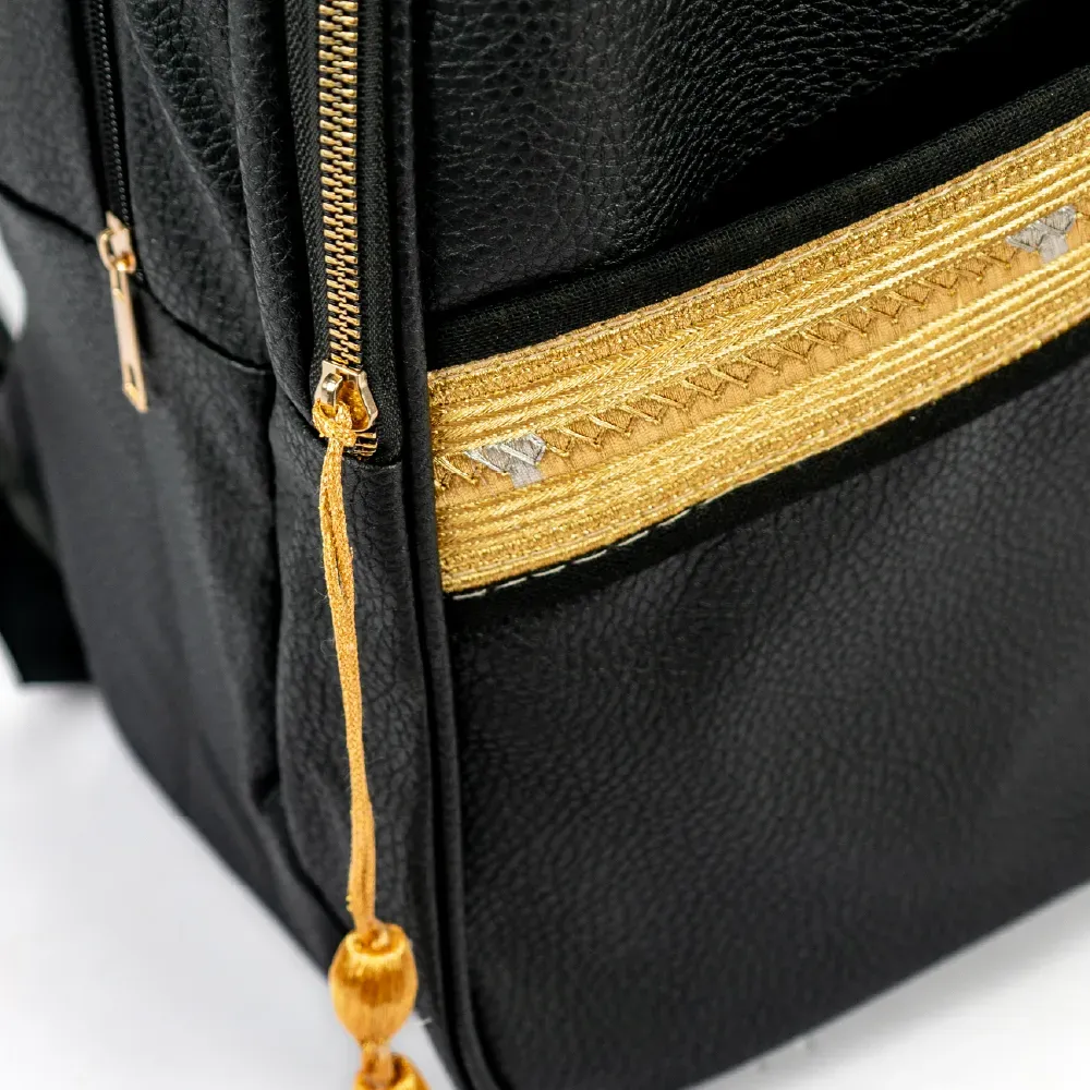 Backpack in PU Leather with Arabic Traditional Gold Bisht Design
