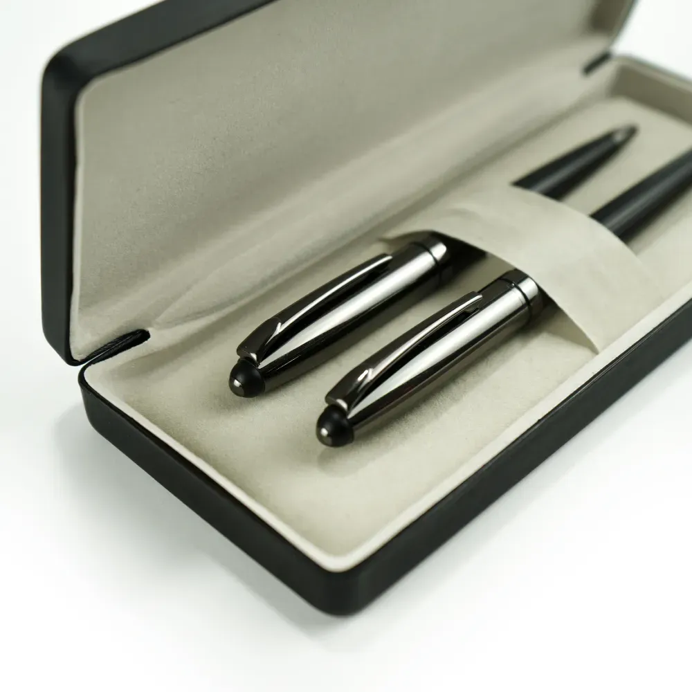 Black Metal Pen Set with Matte & Glossy Finish in PU Leather Box
