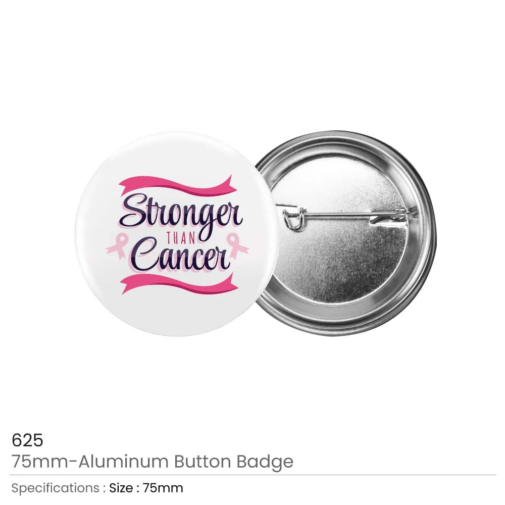 Breast Cancer Awareness Logo Button Badges in Aluminum