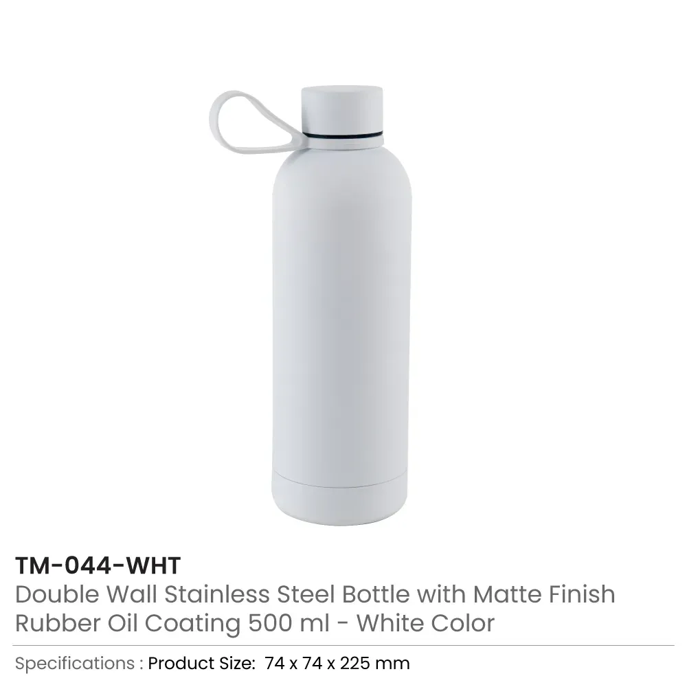 Stainless Steel Water Bottles 500ml – Double Wall, Matte Finish, Soft-Touch Rubber Coating