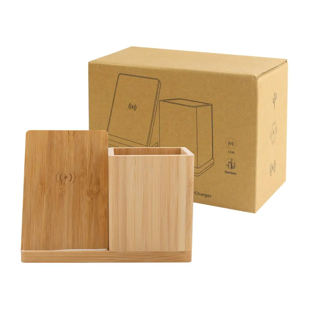 Bamboo Pen Holder with 10W Wireless Charger