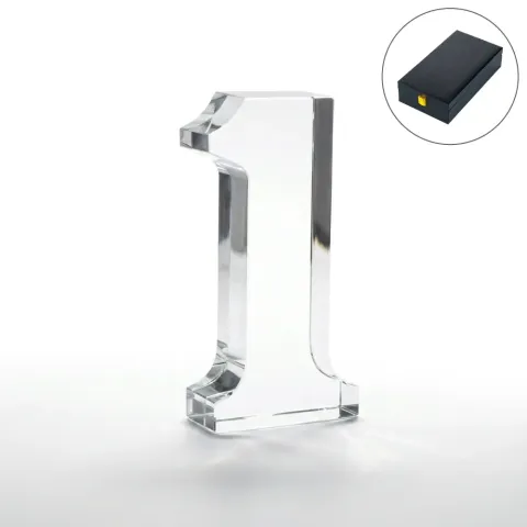 Crystal Glass Trophy in Number One Shape with Gold Lock Closure Box