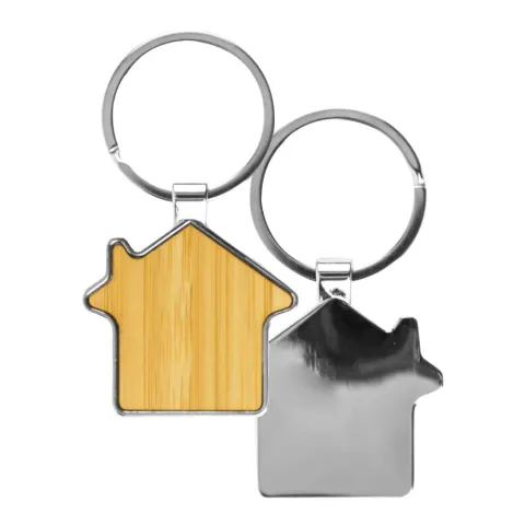Bamboo & Metal Keychain House Shaped