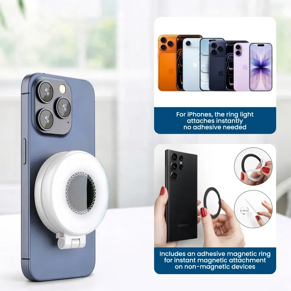 Pocket Selfie Ring Light with MagSafe, Bi-Color LED, 180° Flip Design