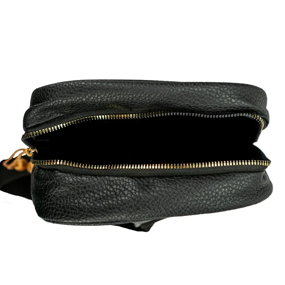 Crossbody Bag in PU Leather with Arabic Traditional Gold Bisht Design