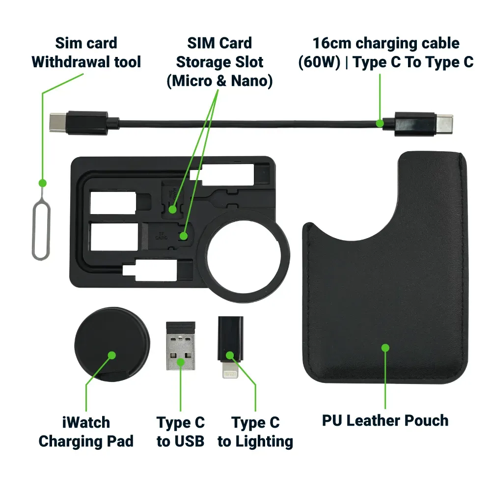 Charging Cable Kit (60W) with iWatch Charging Pad in PU Leather Pouch