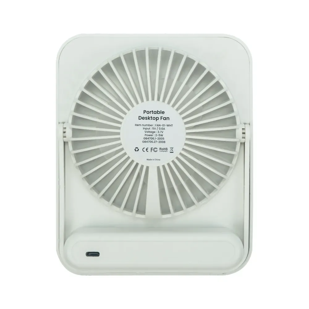 Rechargeable Table-Top Fan with Rotating Desk Stand, Compact & Portable, Type-C