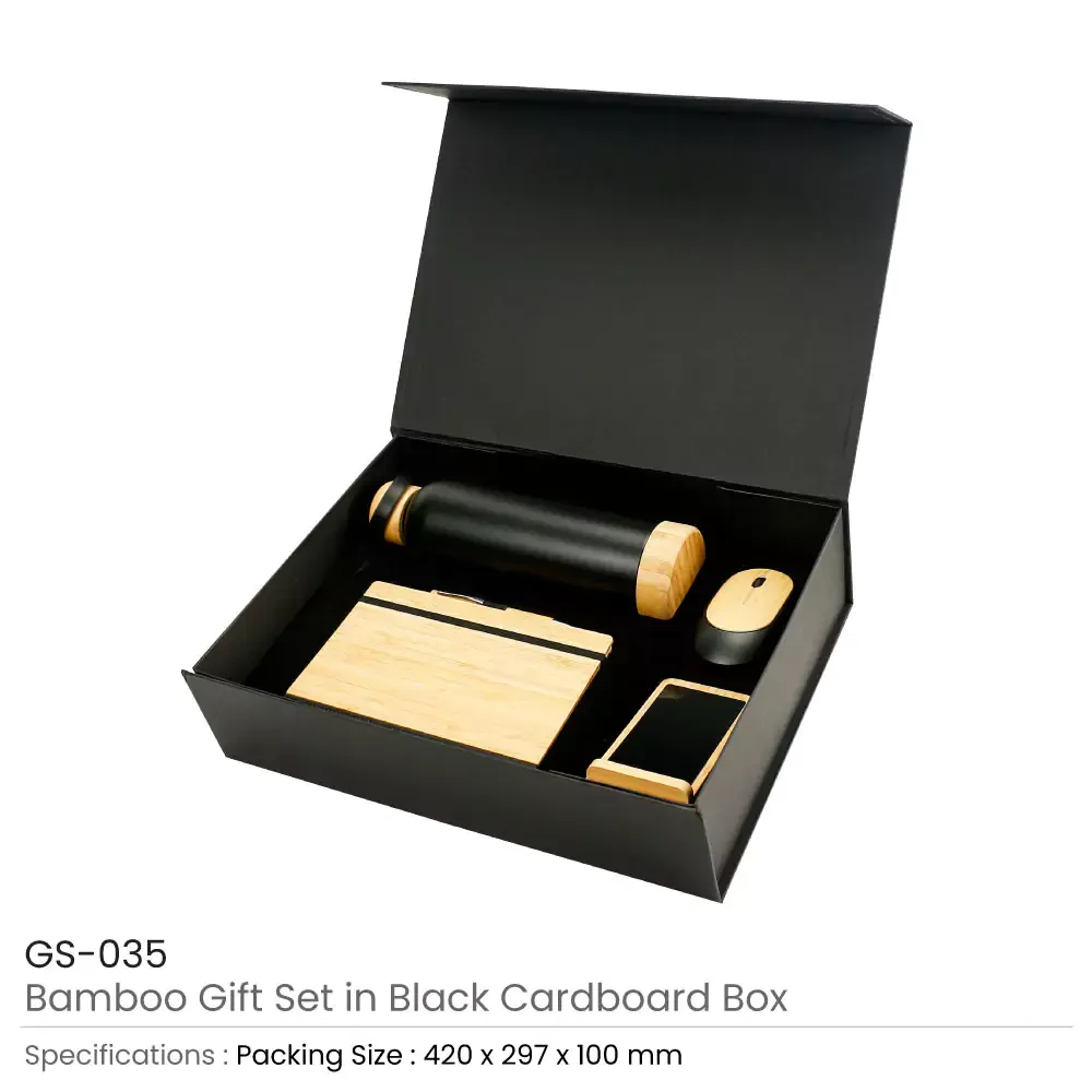 Bamboo Gift Sets in a Black Cardboard Gift Box GS-035