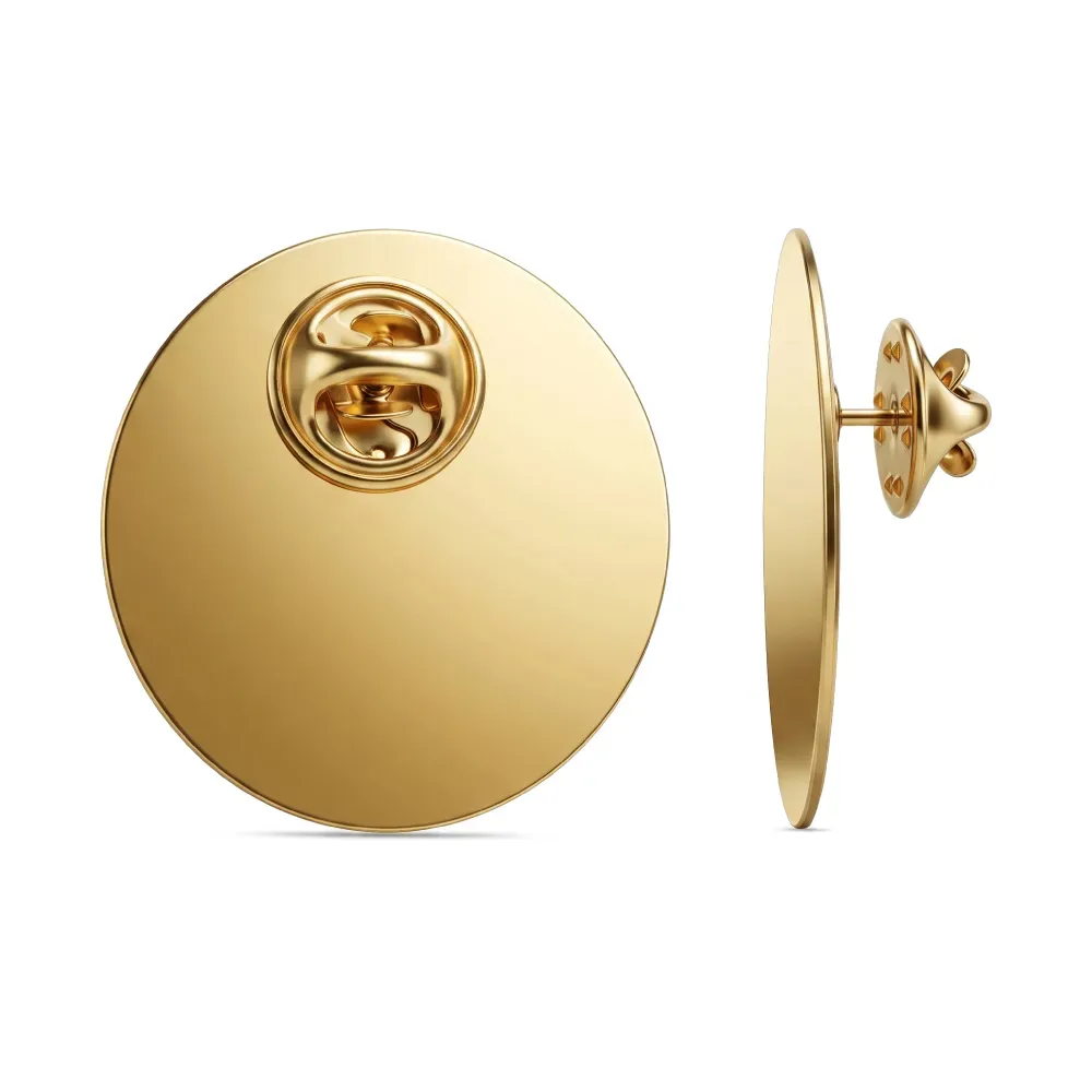 Round Flat Metal Badges – 30mm Butterfly Clutch or No Attachment
