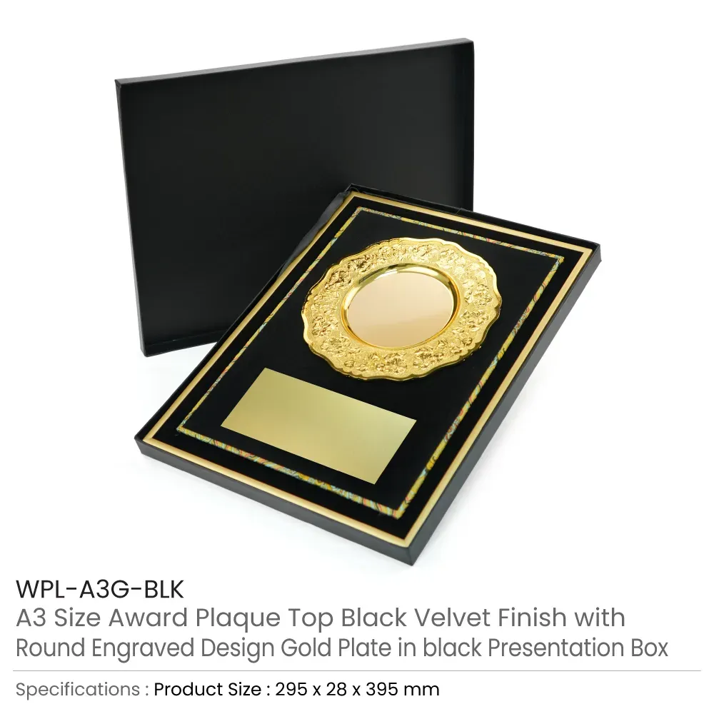 Aluminum Award Plaque A3 Size with Stand & Gold Plate in Presentation Box