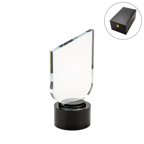 Crystal Trophy with Round Black Base in Premium Fiber Box
