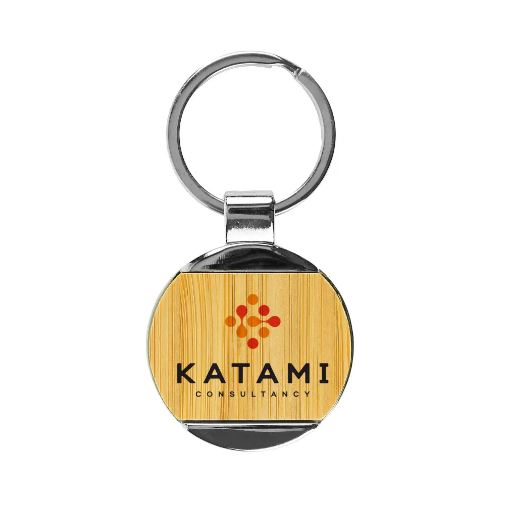 Round Bamboo & Metal Keychains 32mm