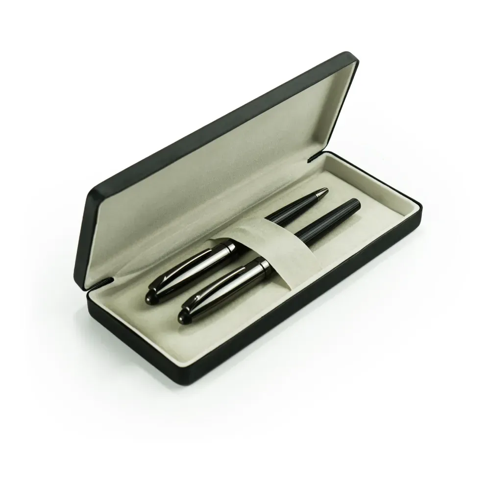Black Metal Pen Set with Matte & Glossy Finish in PU Leather Box