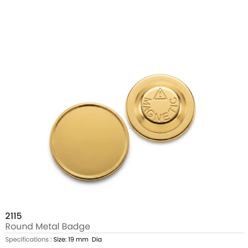 Gold Round Metal Badges with Magnet Attachment