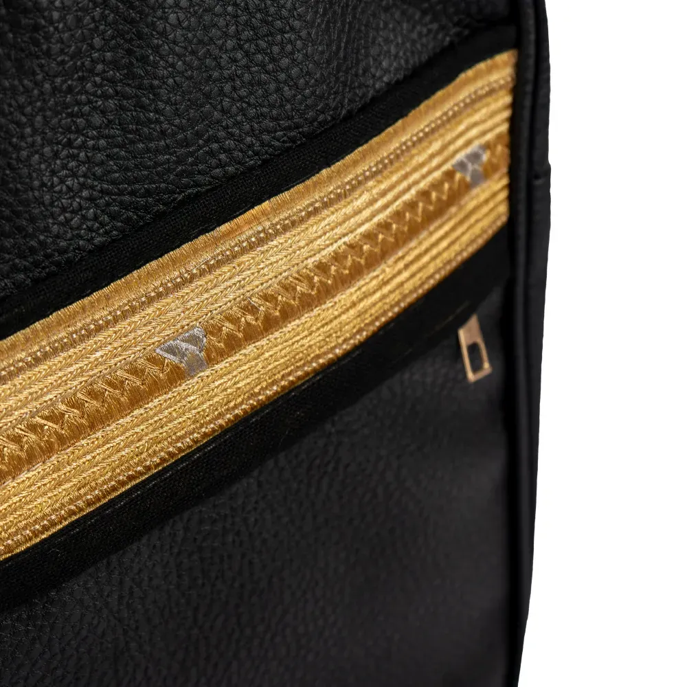 Crossbody Bag in PU Leather with Arabic Traditional Gold Bisht Design