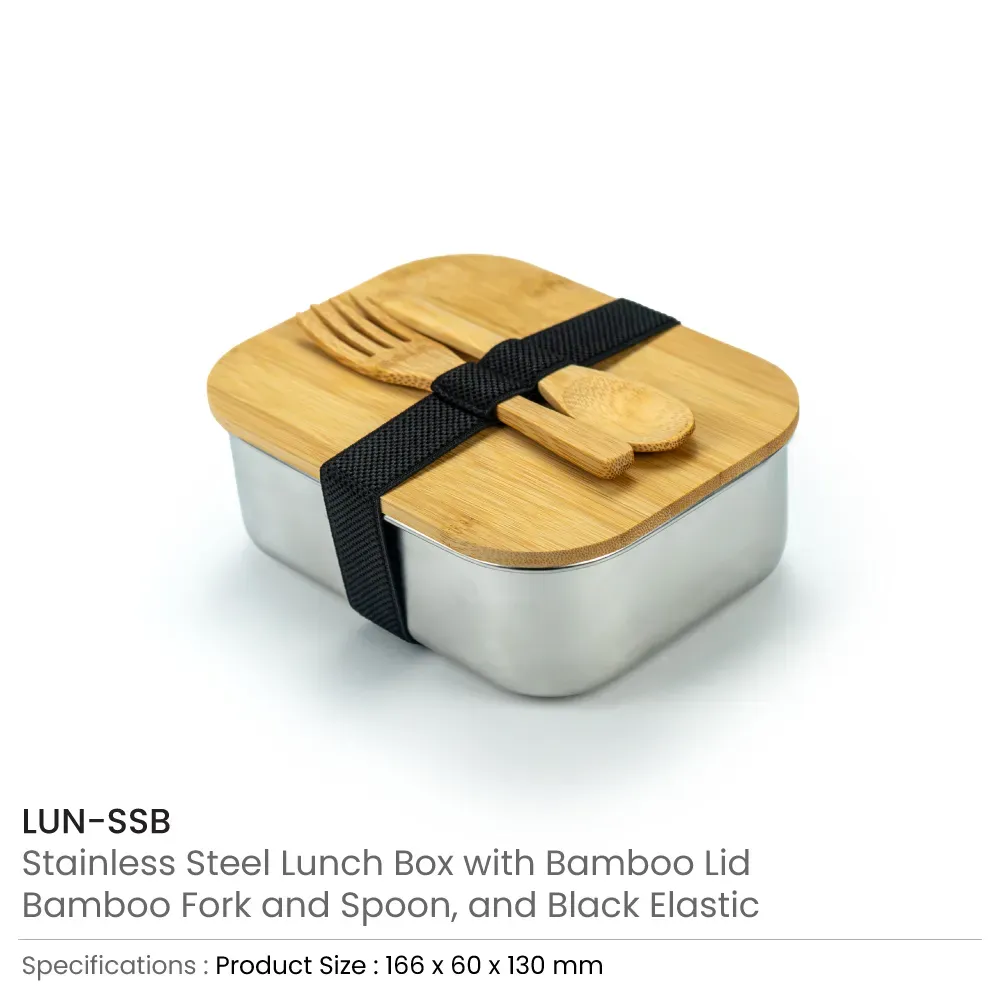 Stainless Steel Lunch Box with Bamboo Lid & Strap