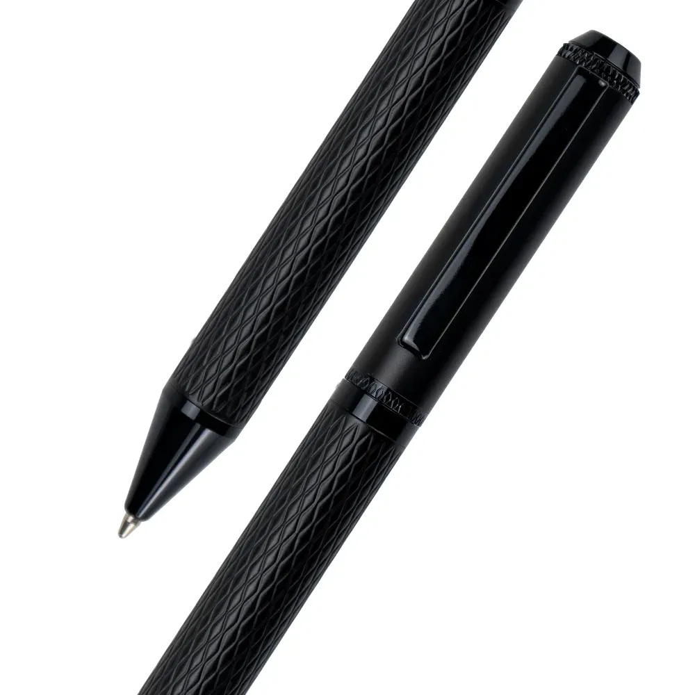 Black Metal Pens with Diamond Textured Design Barrel