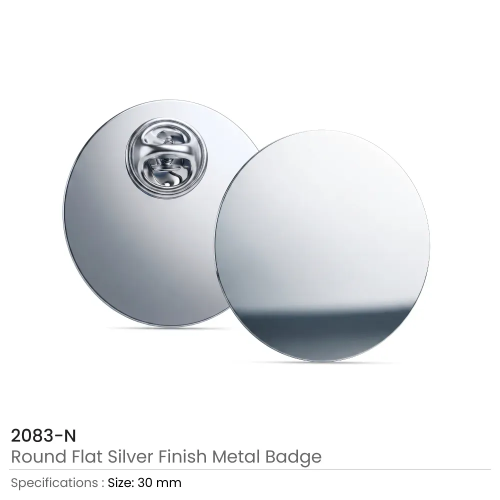 Round Flat Metal Badges – 30mm Butterfly Clutch or No Attachment