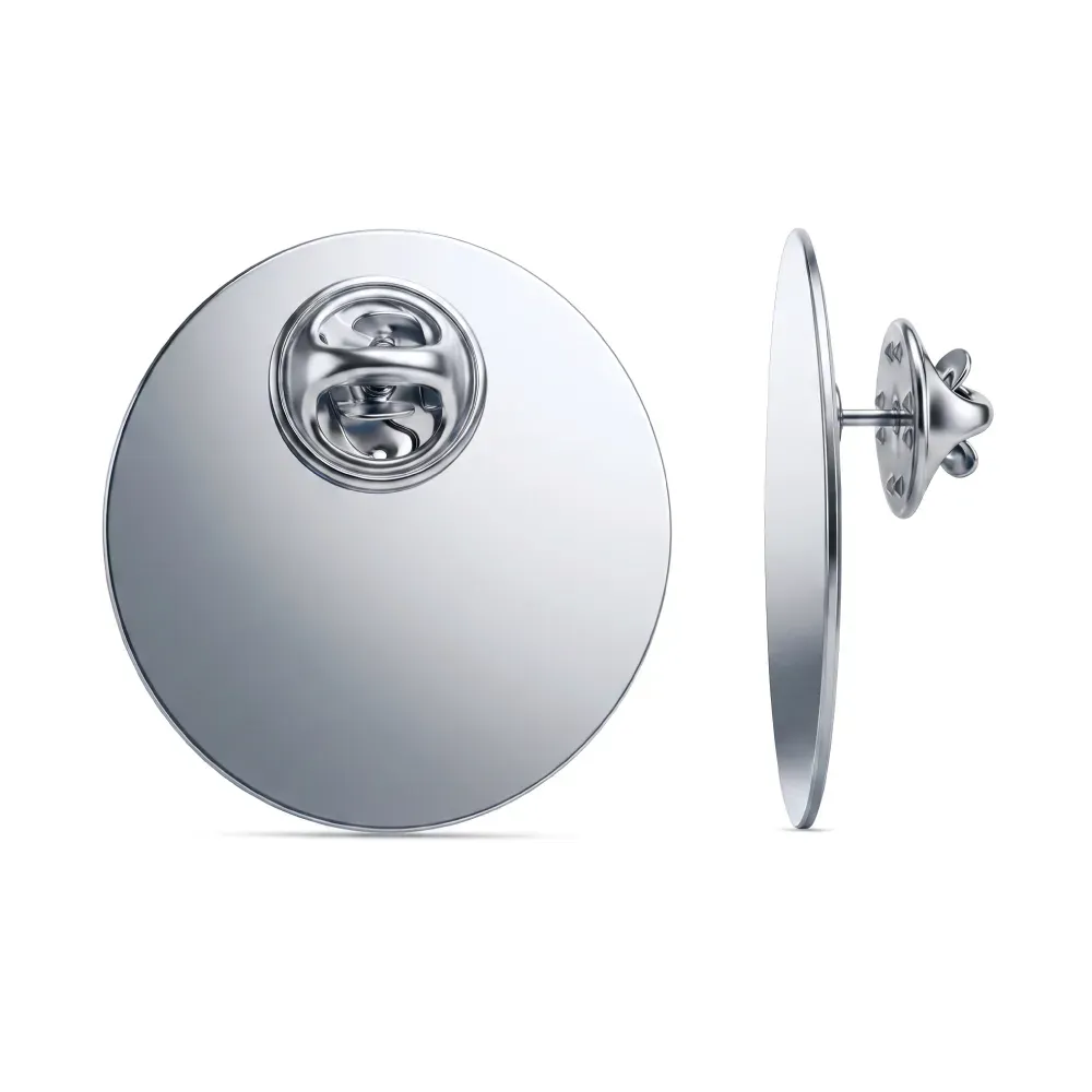 Round Flat Metal Badges – 30mm Butterfly Clutch or No Attachment