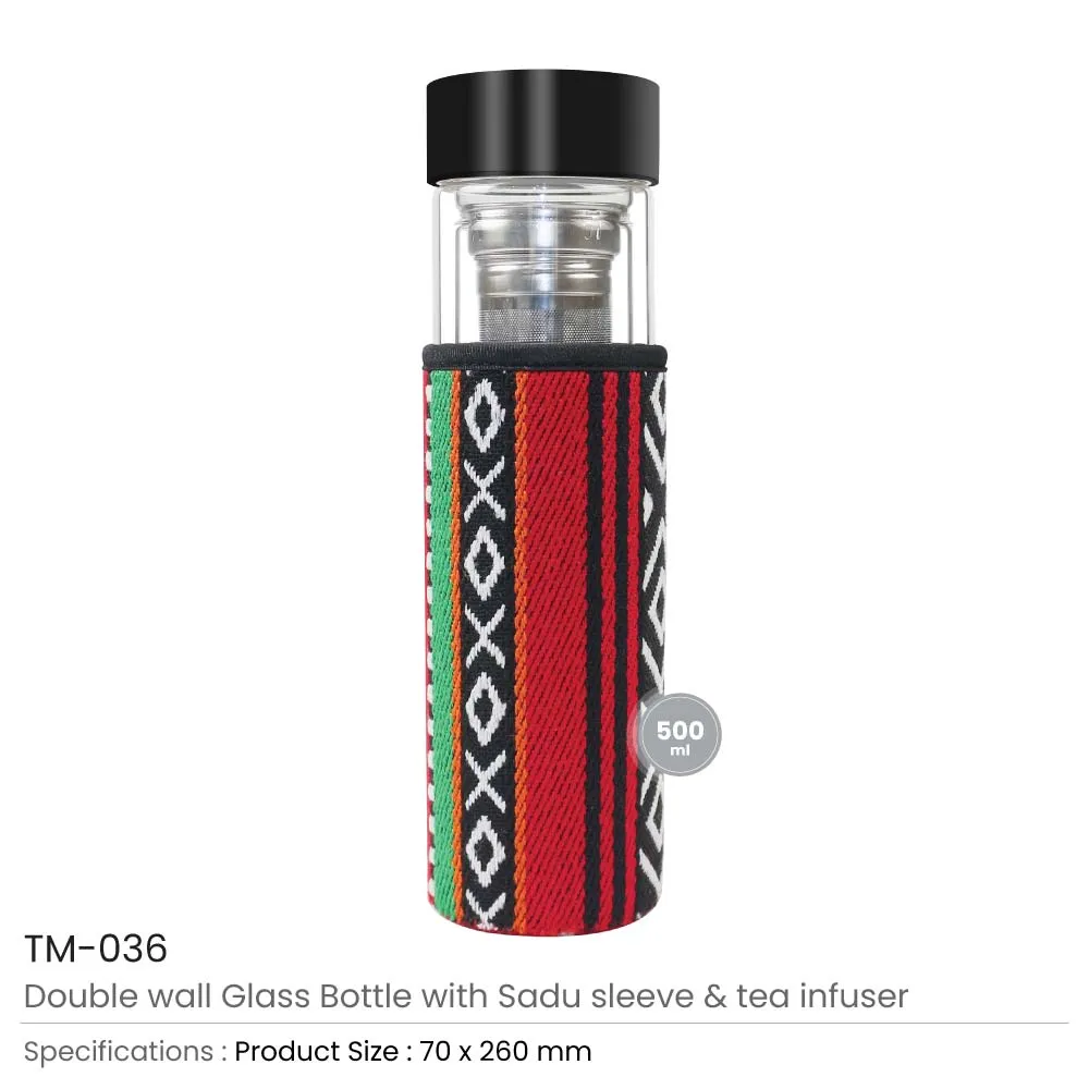 Double Wall Glass Bottles with SADU Sleeve 500ml