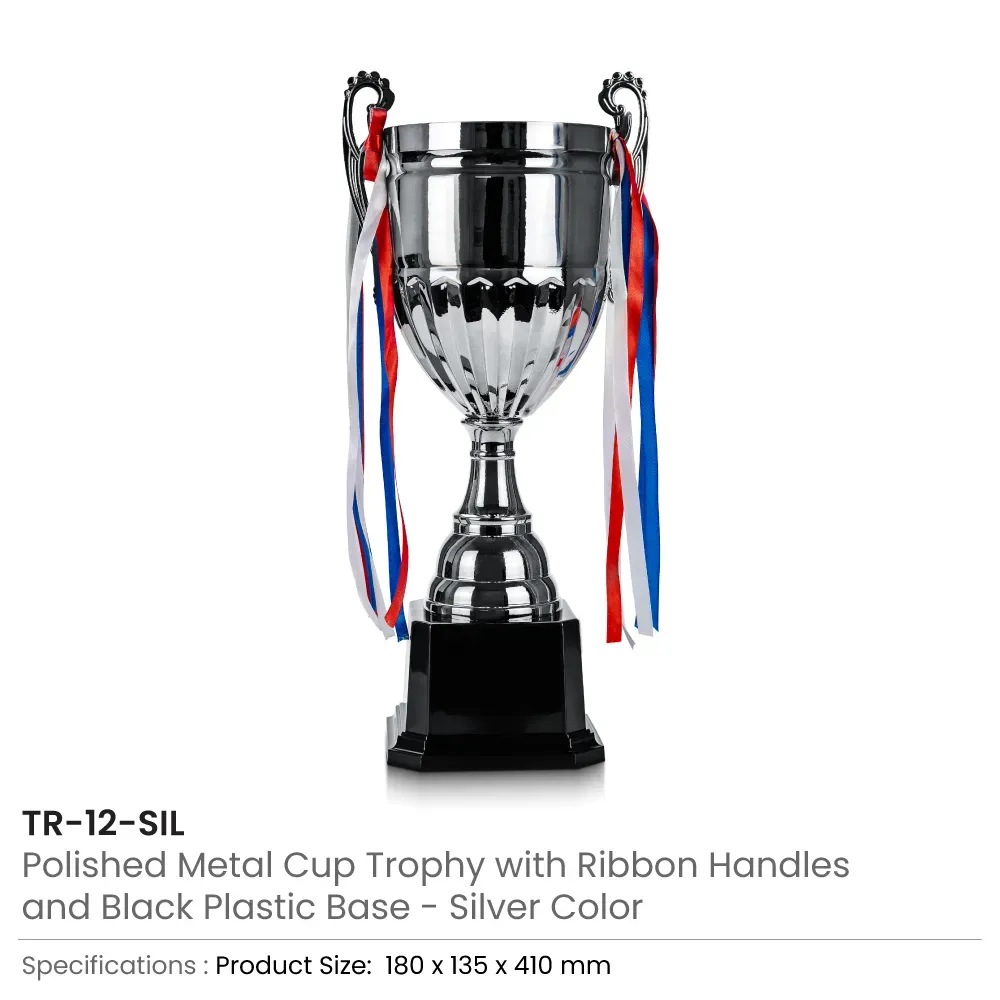 Metal Cup Trophies with Removable Ribbon Attached to Both Handles