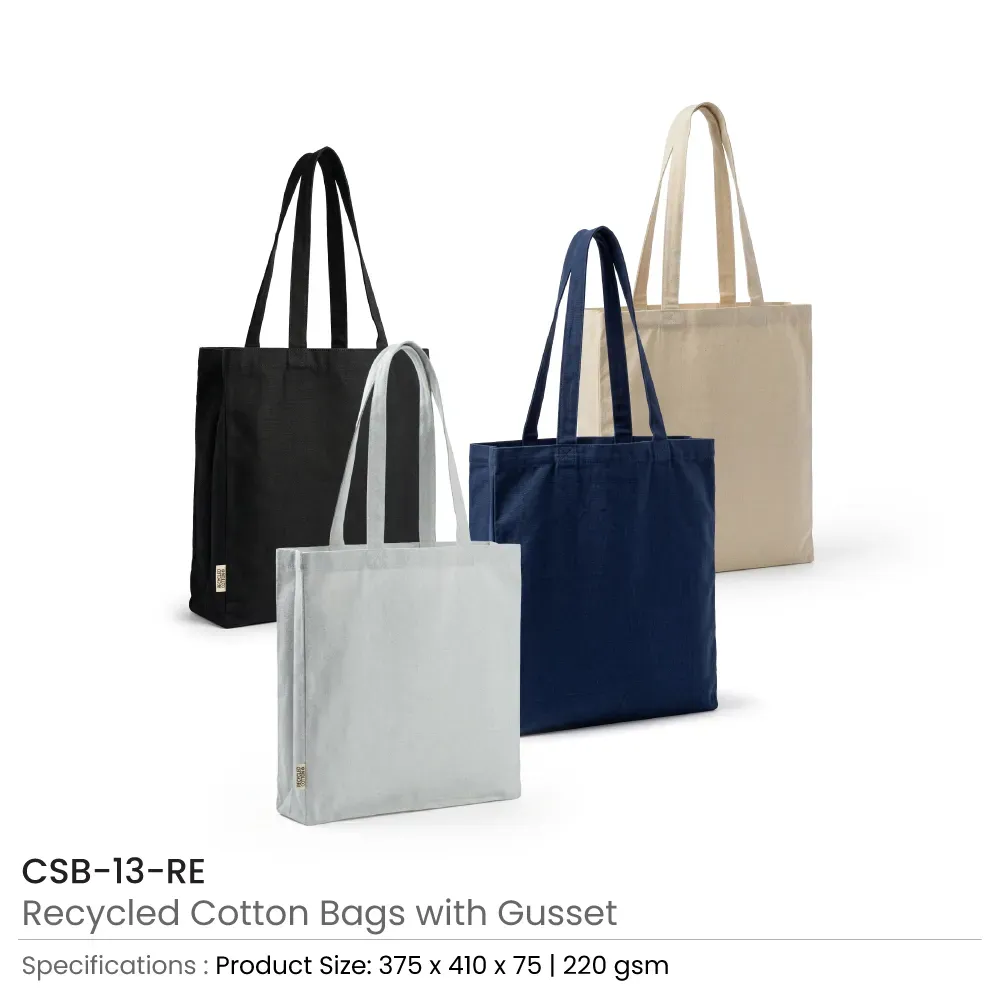 Recycled Cotton Tote Bags with Gusset 220 GSM