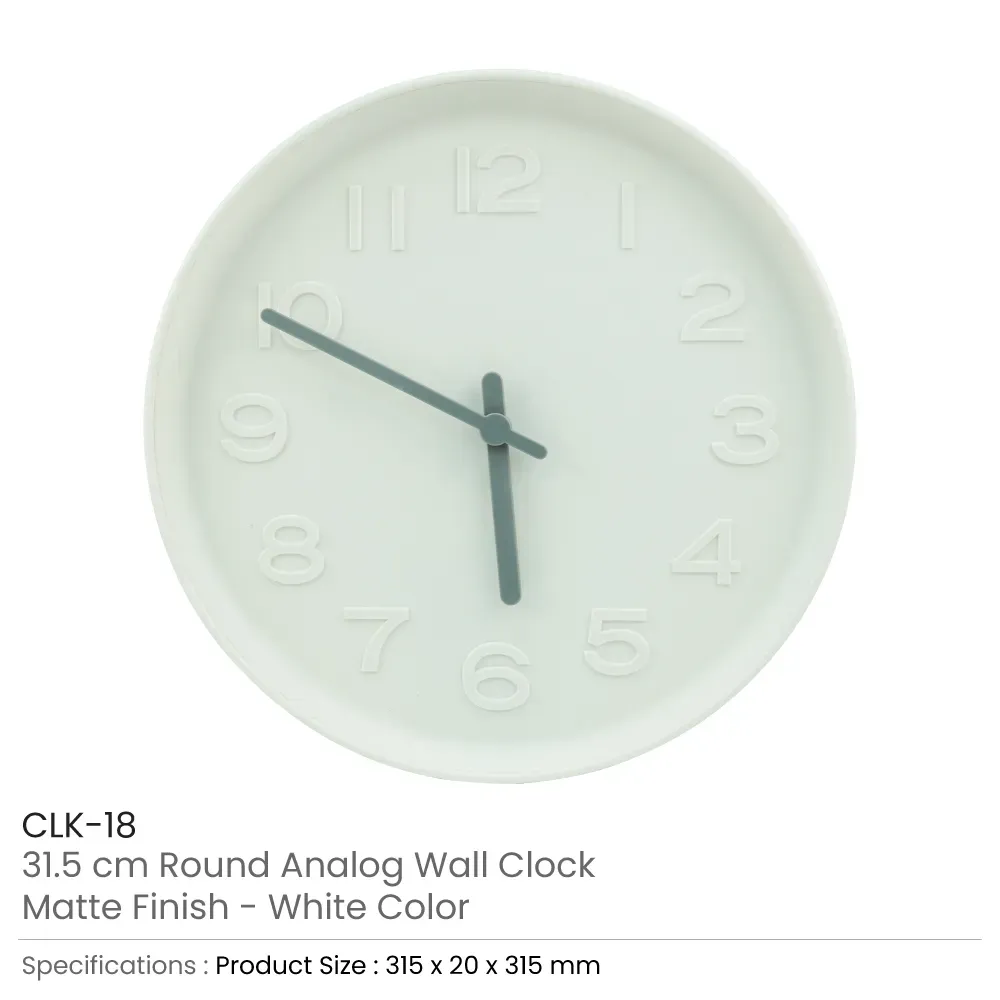 Round Analog Wall Clock Matte Finish White