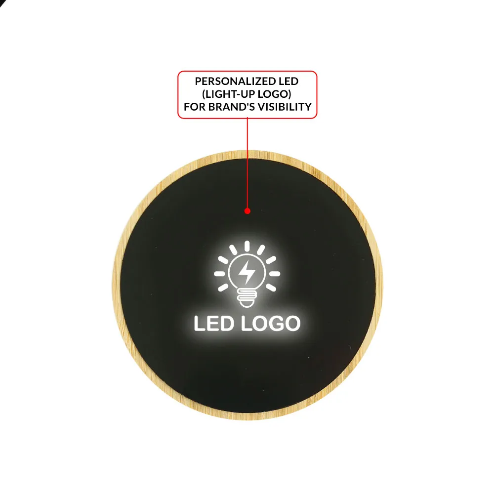 Bamboo Wireless Charger 15W Fast Charging & LED Logo