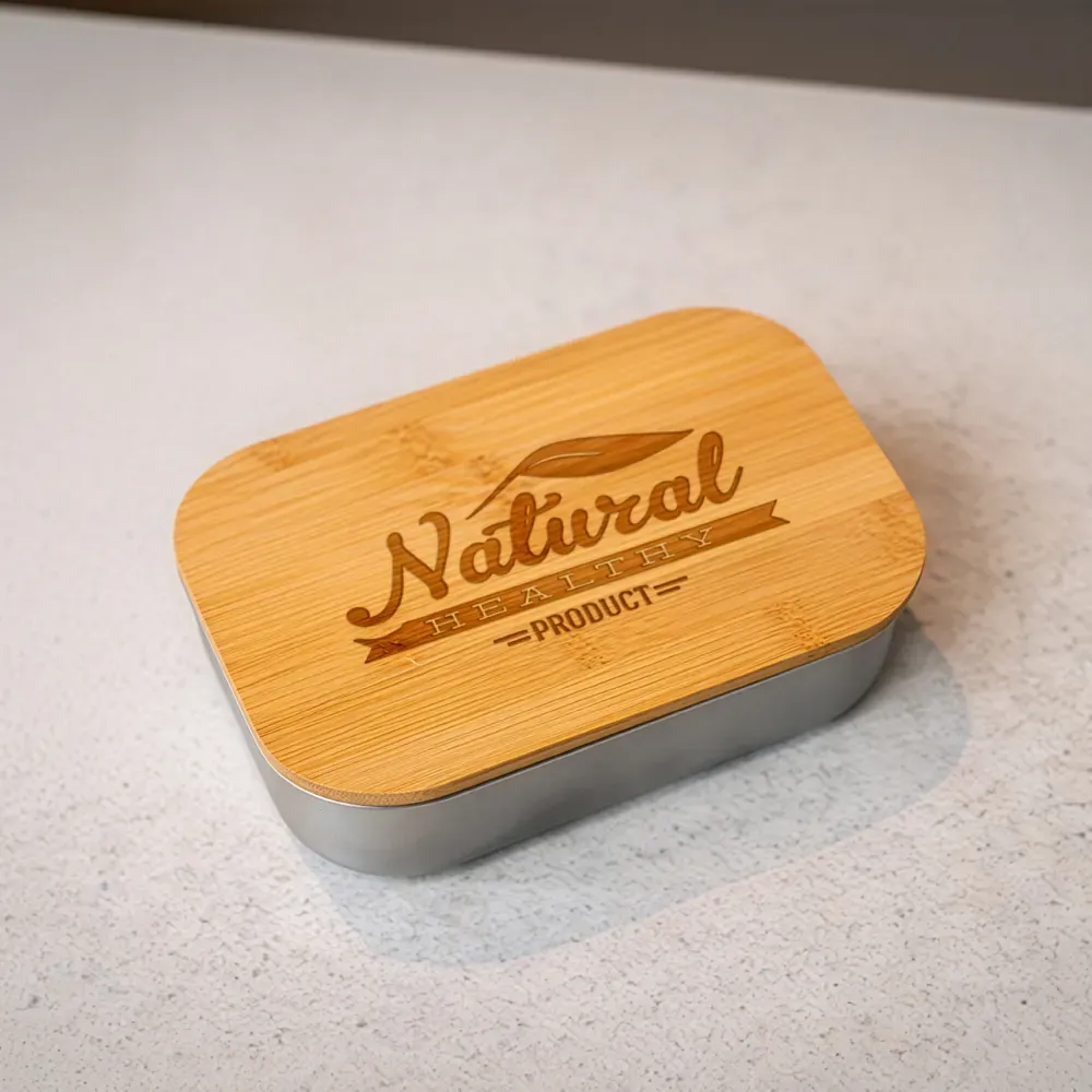 Stainless Steel Lunch Box with Bamboo Lid & Strap
