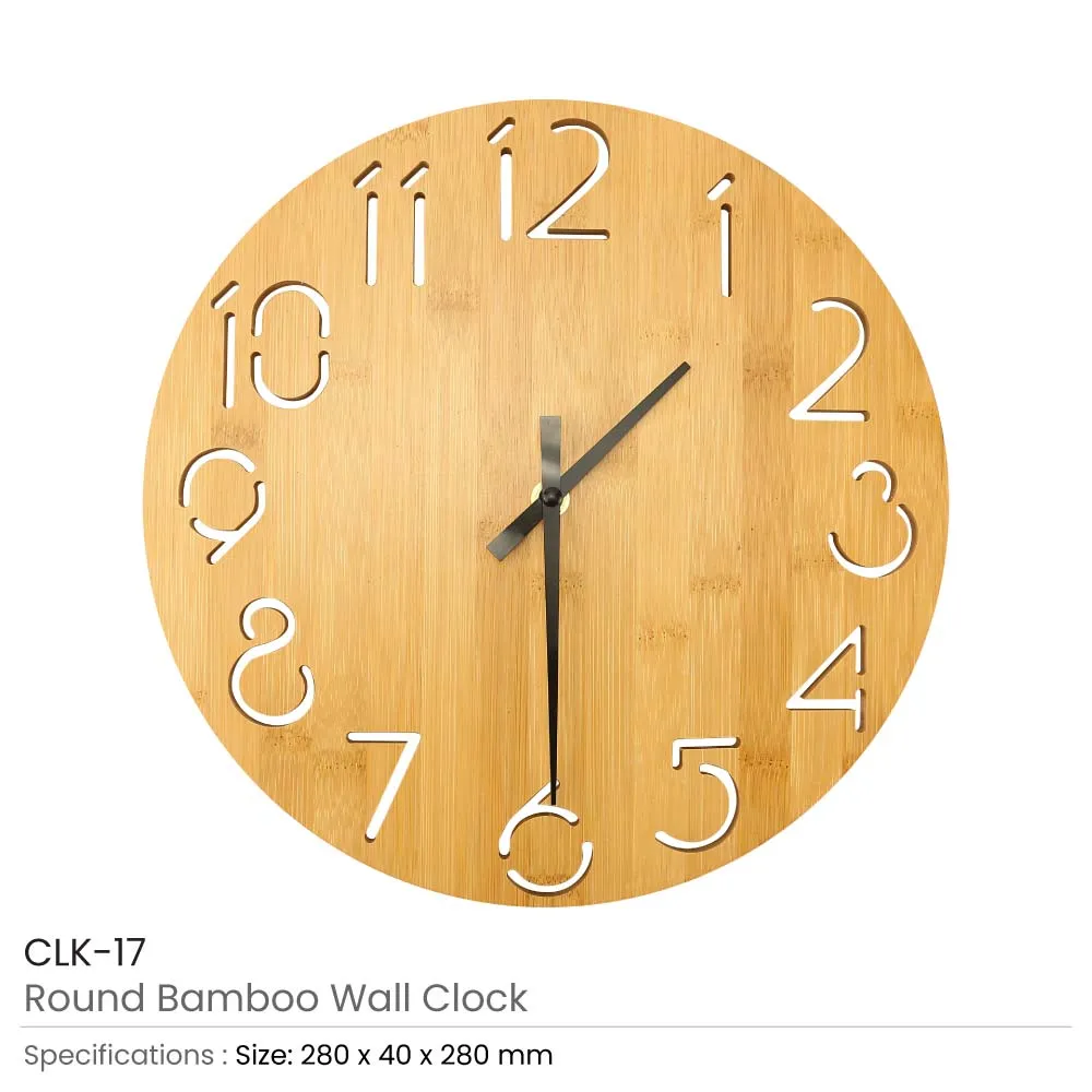 Round Bamboo Wall Clock, 28 cm Dia, Type Analog
