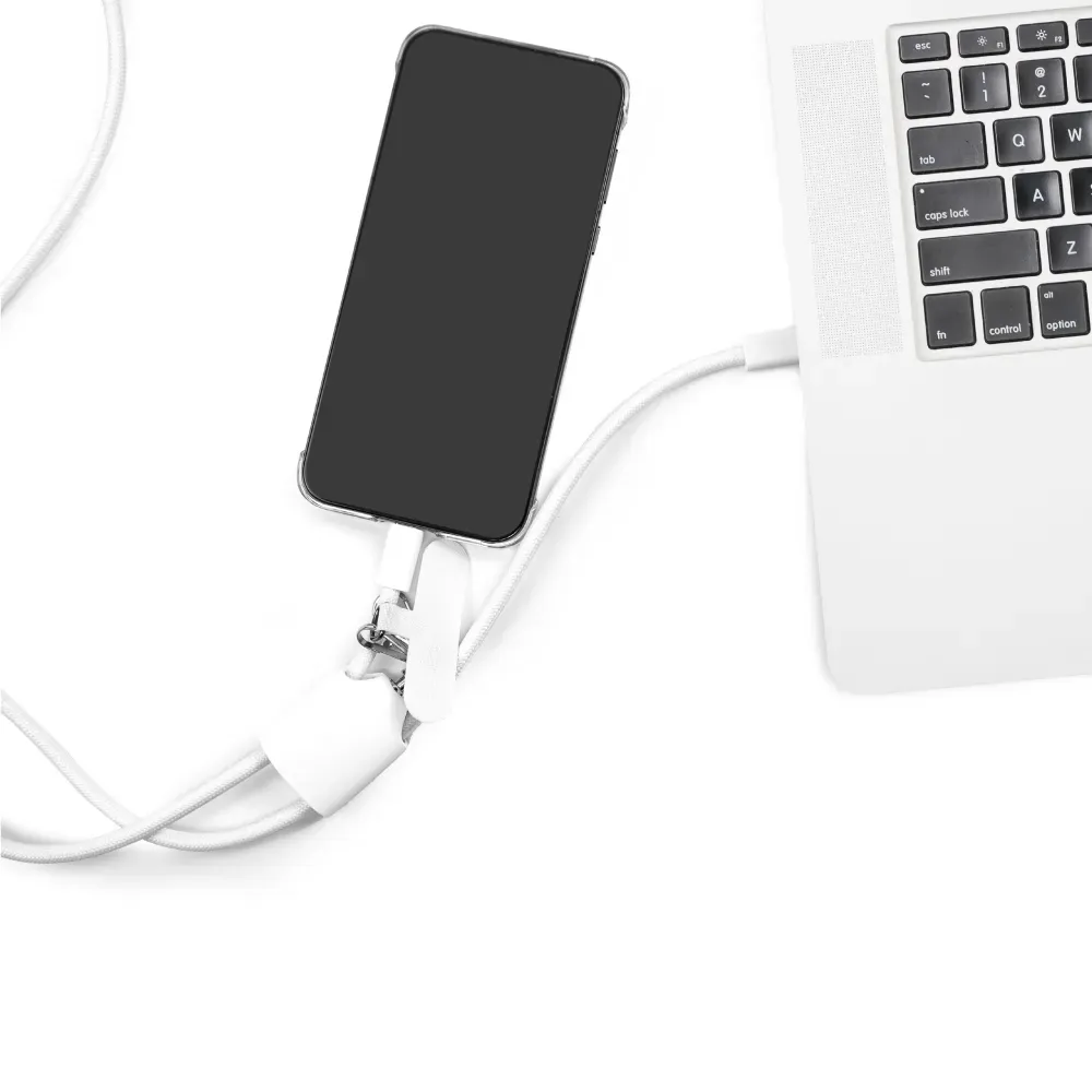 4 in 1 Lanyard Charging Cable 60W, 120cm Long with Hook for ID Card and Phone Pad