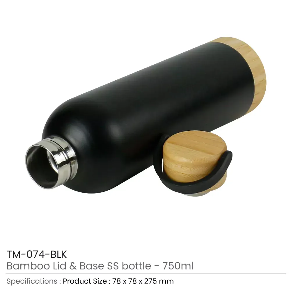 Double Wall SS Bottles with Bamboo Base & Lid 750 ml