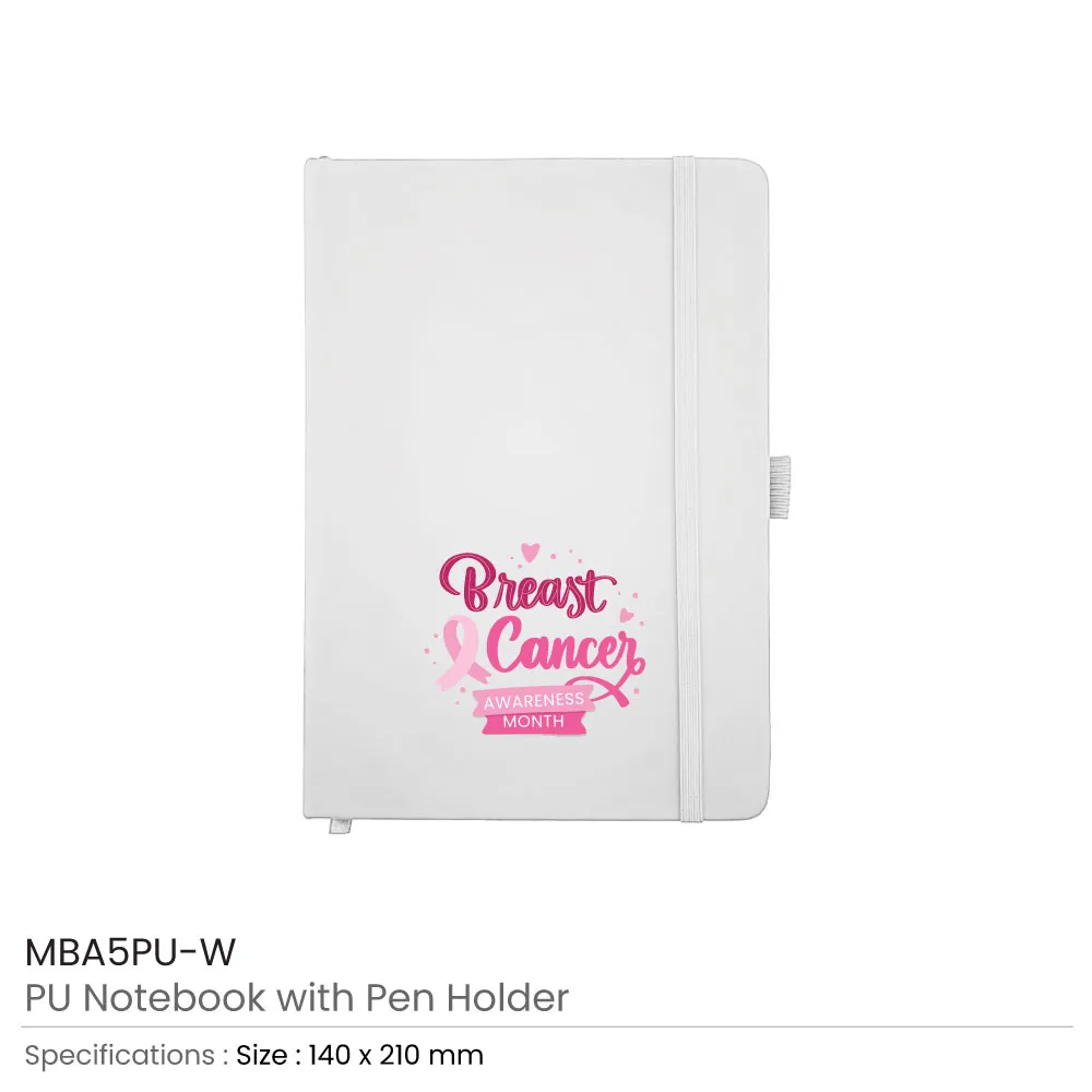 PU Notebook with Breast Cancer Awareness Logo