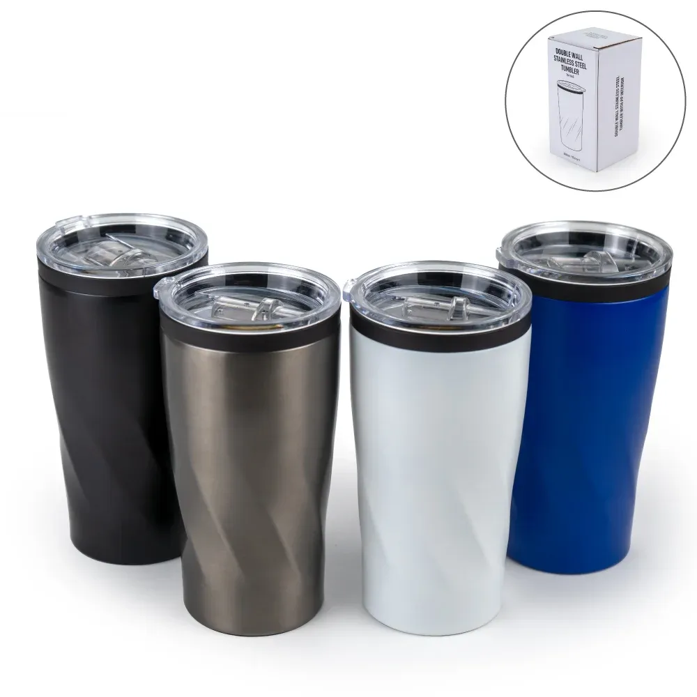 Double Wall SS Tumblers with PP Interior and Transparent Lid 580ml