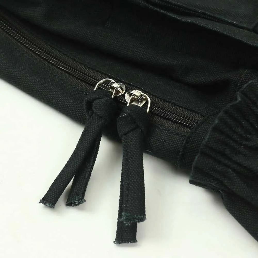 Black Cotton Backpack with Zipper Closure