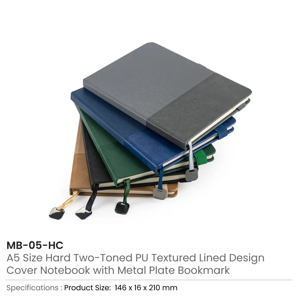 Hard Cover PU Notebooks in A5 Size with Metal Plate Bookmark