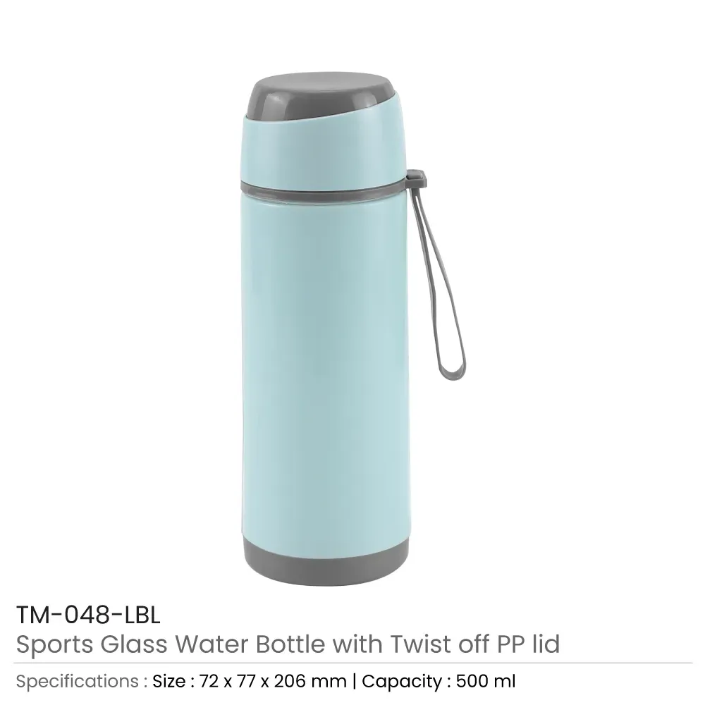 Sports Glass Bottles 500ml Twist off Lid and Carry Handle