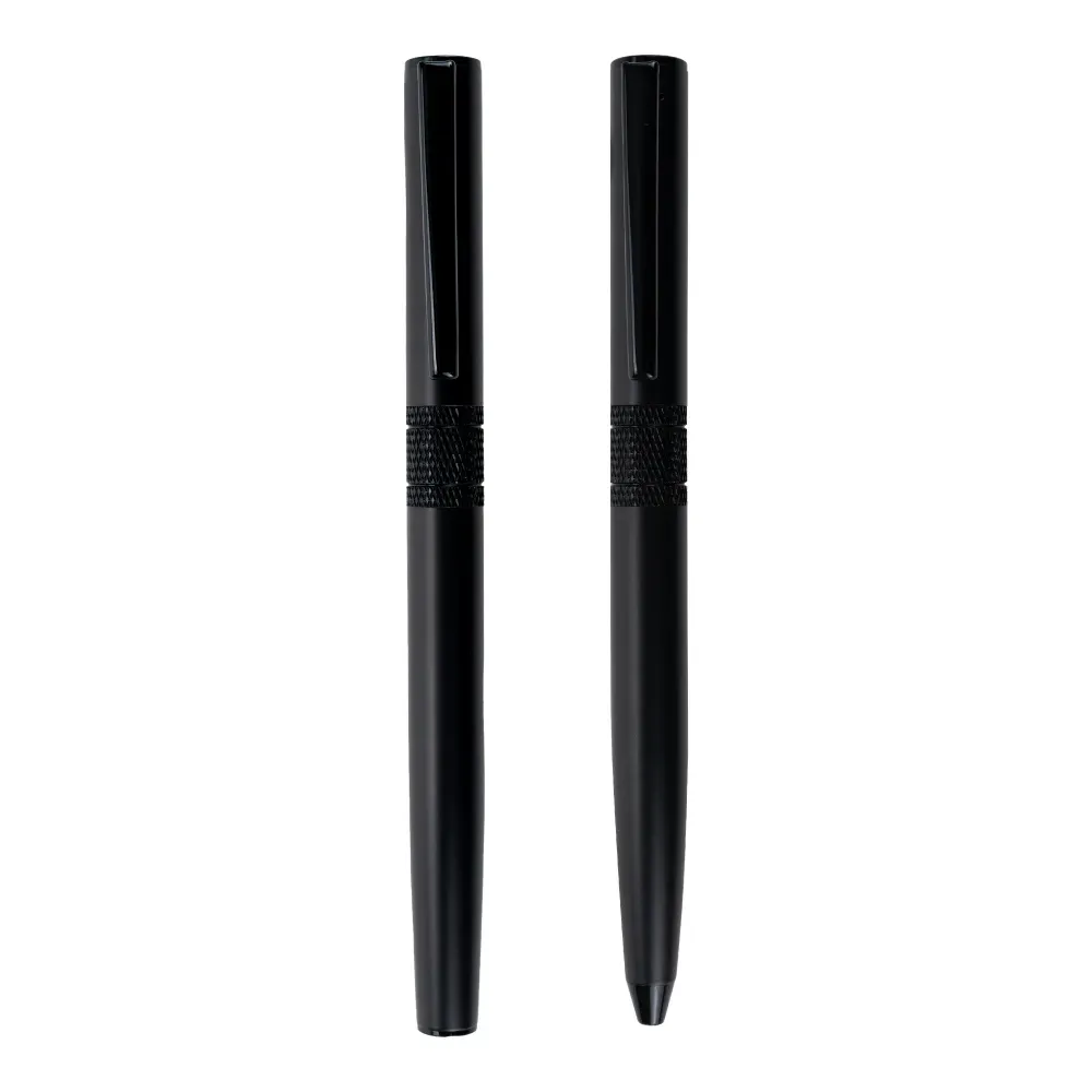 Black Metal Pen Set with Matte Finish in Hardboard Slide to Open Box