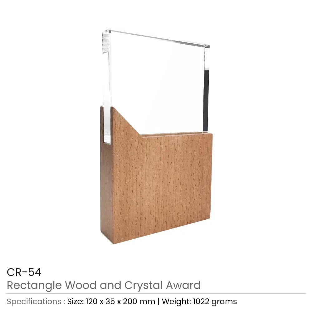 Rectangle Shaped Wood and Crystal Awards with Box