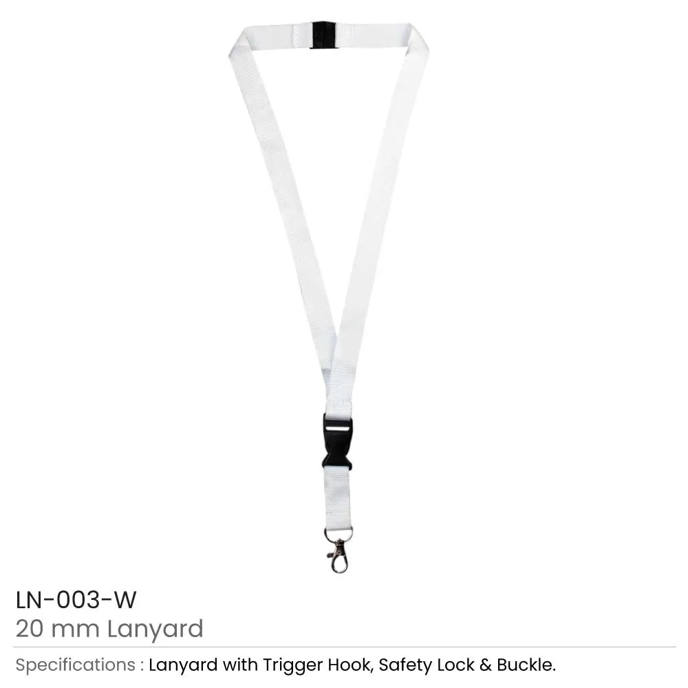 Lanyards with Hook, Safety Lock, and Buckle, 20 mm