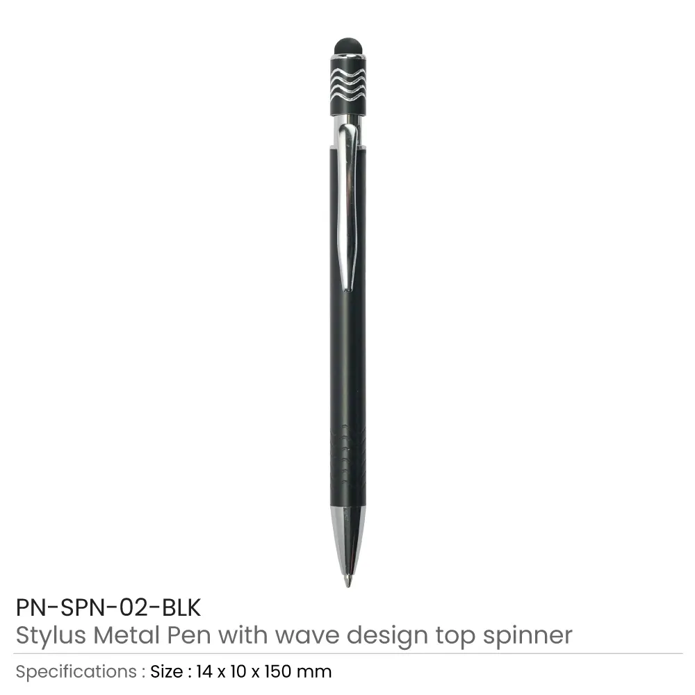Stylus Metal Pens with Wave Design Top Spinner – Push Button (Blue Ink)