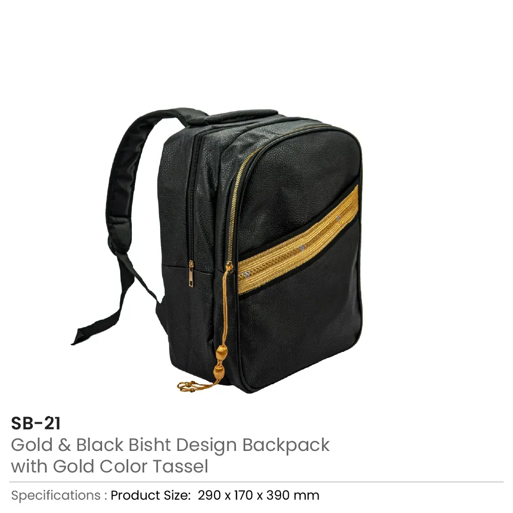 Backpack in PU Leather with Arabic Traditional Gold Bisht Design